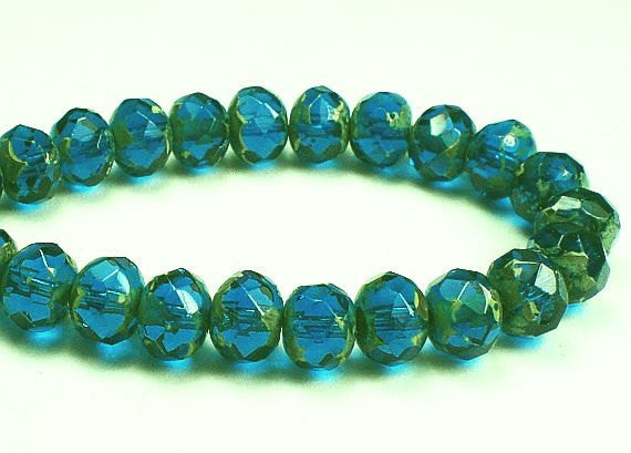 Picasso Czech Glass Beads 4x6mm Capri Blue Faceted Rondelles 15 Pcs. RON6-722