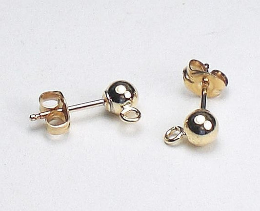 4mm 14K Gold Filled Ball Post Earring with Ring and Butterfly Clutch GF-124 - Royal Metals Jewelry Supply