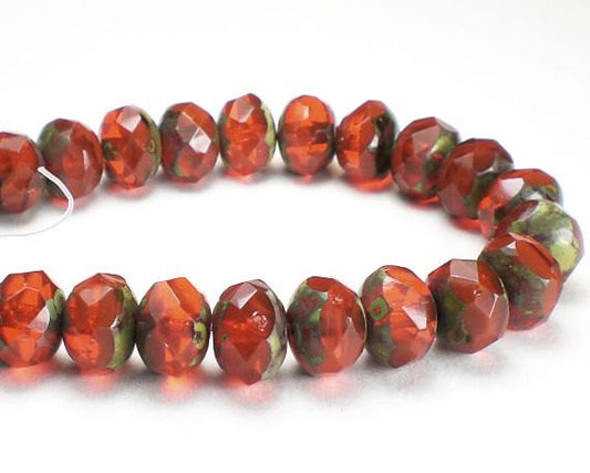 Picasso Czech Glass Beads 6 x 8mm Orange with Light Green Picasso Rondelle Beads 10 Pcs. RON8-173