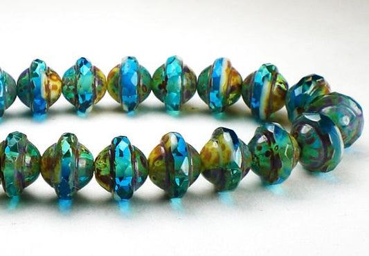 Capri Blue Opalite UFO Saturn Czech Glass Beads 8x10mm 10 Pcs. UFO-1070