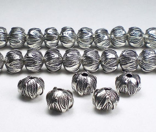 Karen Hill Tribe Bead 9mm Spacer Bead Leaf Design Fine Silver 2 pcs. HT-101