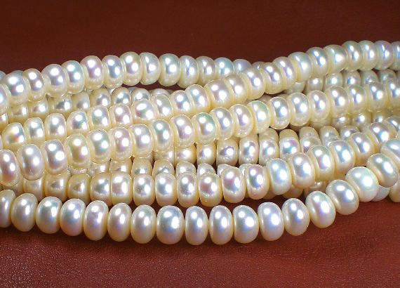 Ivory White Button Pearls 7mm Creamy White Freshwater Pearls AA+ 1/2 Strand