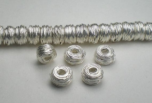 Karen Hill Tribe Wire 9mm Fine Silver Bead Wrapped Rondelle Large Hole Bead 3 pcs HT-216