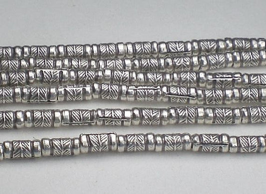 Karen Hill Tribe Stamped Leaf Tube Beads 6mm Fine Silver Spacer Bead 15 pcs. HT-230