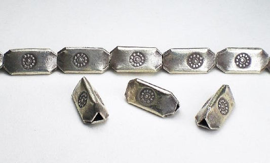 Karen Hill Tribe Beads 13.5mm Long Triangular Stamped Thai Fine Silver Bead 3 pcs. HT- 211