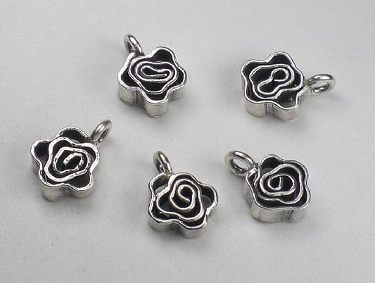 Flower Charms Karen Hill Tribe Square Charms Thai Silver Rose Flower Soldered 2 pcs. HT-223