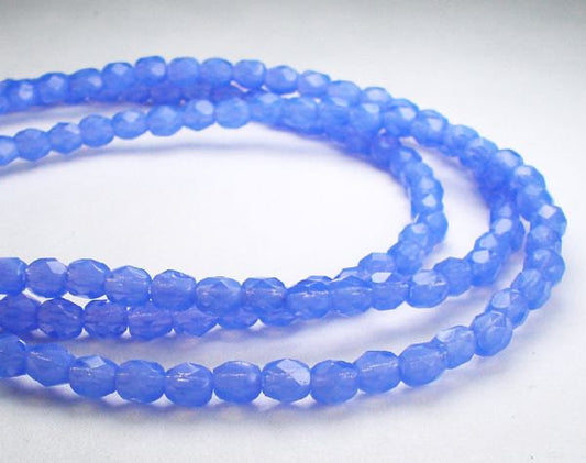 Cornflower Blue Czech Glass Fire Polished 4mm Faceted Round Beads 100 pcs. 4mm/154