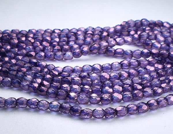 Czech Glass Picasso Beads Purple Polished Beads 100 pcs. 3mm/110