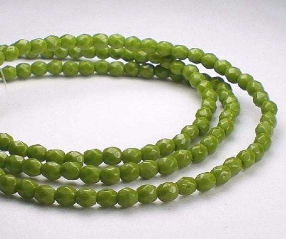 Avocado Green Picasso Czech Glass Fire Polished 3mm Faceted Round Beads 100 pcs. 3mm/124