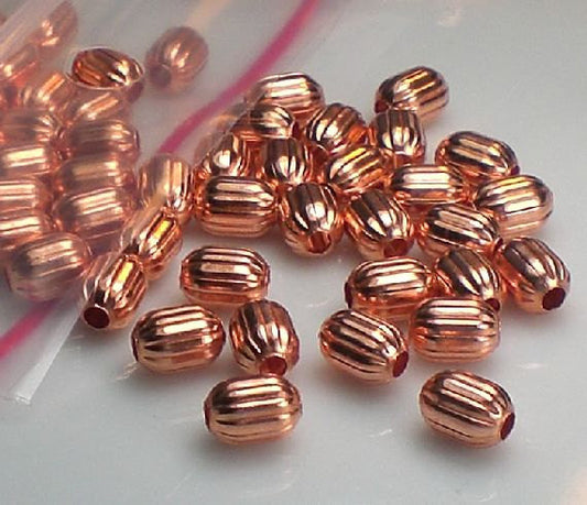 6.5mm Corrugated Barrel Beads Genuine Copper Spacer Beads 100 pcs. GC-301 - Royal Metals Jewelry Supply