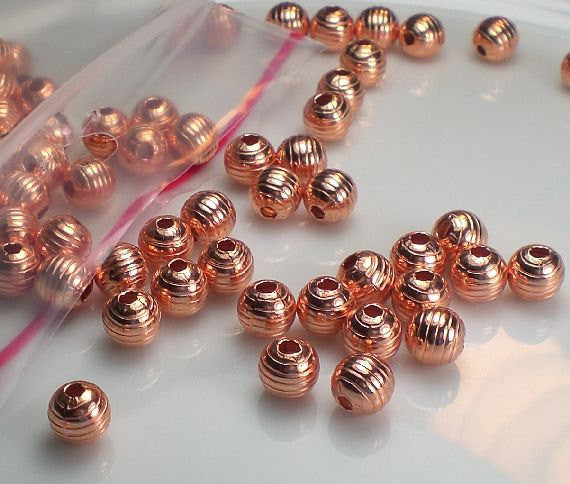 6mm Lined Copper Round Spacer Beads Genuine Copper Bead 50 pcs. GC-299 - Royal Metals Jewelry Supply