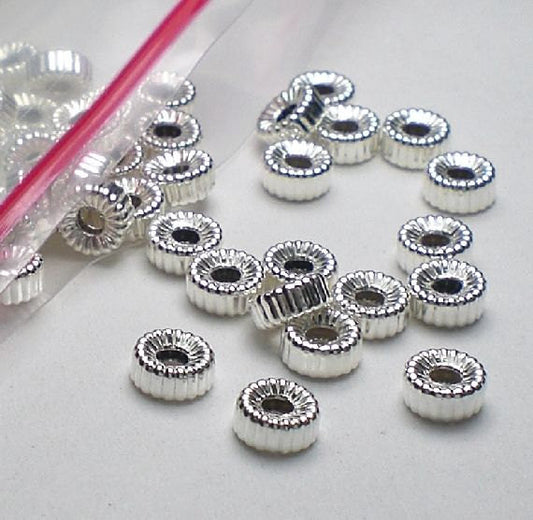 4.3mm Corrugated Tire Beads Sterling Silver Beads Sterling Silver Tire Beads 10 pcs. S-151 - Royal Metals Jewelry Supply