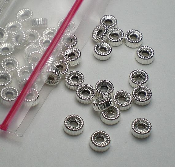 4.3mm Corrugated Tire Beads Sterling Silver Beads Sterling Silver Tire Beads 10 pcs. S-151 - Royal Metals Jewelry Supply