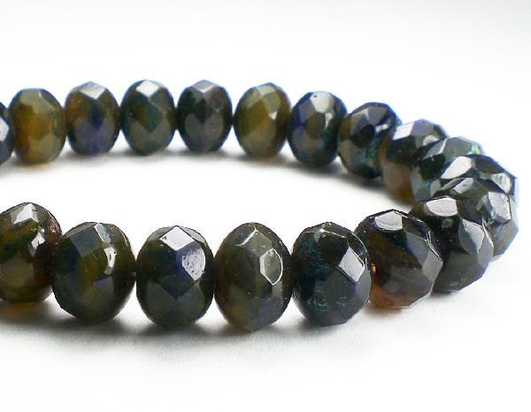 Picasso Czech Glass Beads 6 x 8mm Black, Amber, Olive with a Picasso Finish Faceted Rondelles 10 Pcs. RON8-584