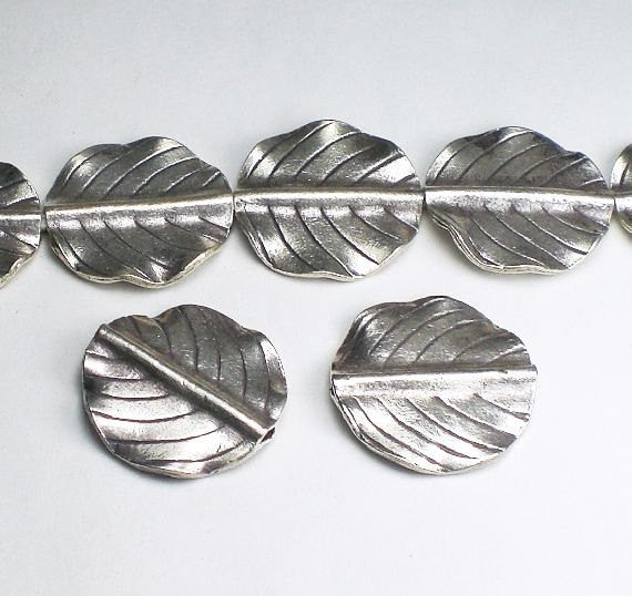 Round 22mm Leaf Bead Hill Tribe Fine Silver HT-253
