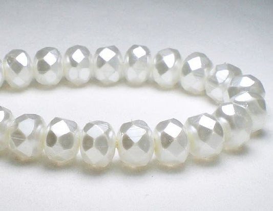 Czech Glass Faceted Rondelle Beads Pearl White 6x8mm 10 pcs. 585