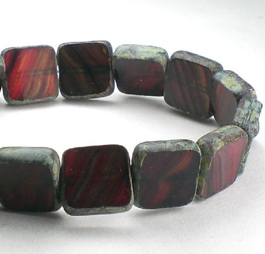 Picasso Czech Glass Beads 8mm Square Red Bead 15 Pcs. S-955