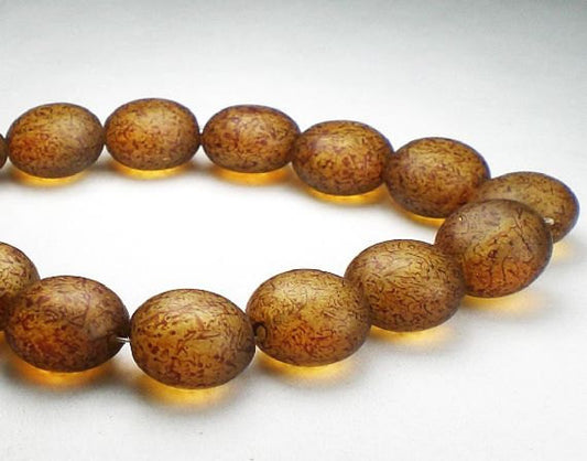 Czech Glass Beads 10mm Matte Amber Lentil 15 Pcs. L-371