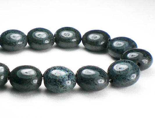 Czech Glass Beads 10mm Black with a Blue Picassa Finish Lentil Bead 15 Pcs. L-372
