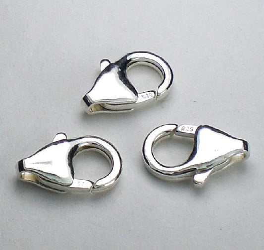 12mm Sterling Silver Lobster Clasps No Ring Trigger Clasp 3 pcs. LC-101 - Royal Metals Jewelry Supply