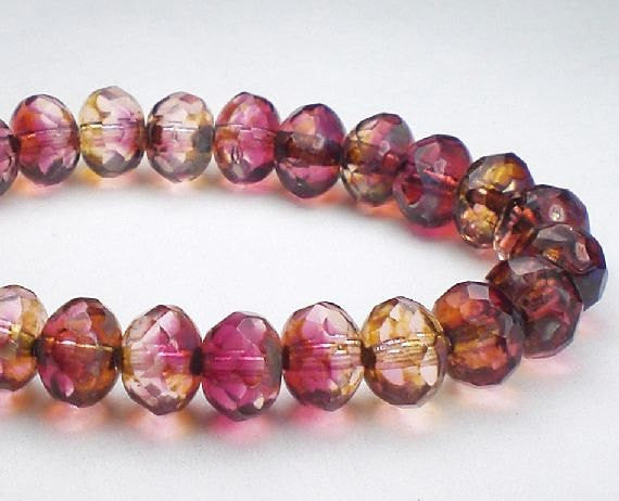 Picasso Czech Glass Beads 4 x 6mm Pink, Amber and Clear Faceted Rondelles 15 pcs. 4x6 RON6-064