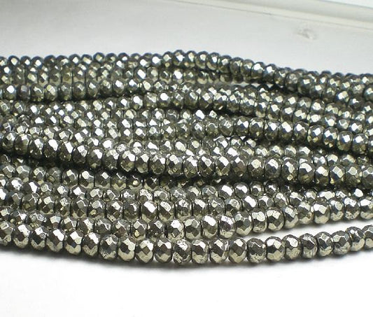 6mm Faceted Pyrite Rondelle Beads Pyrite Beads Half Strand or Full Strand - Royal Metals Jewelry Supply
