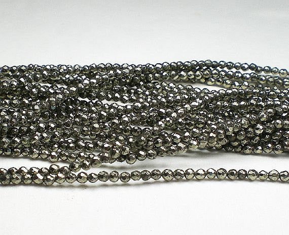 Tiny 2mm Pyrite Round Faceted Beads 80 pcs.