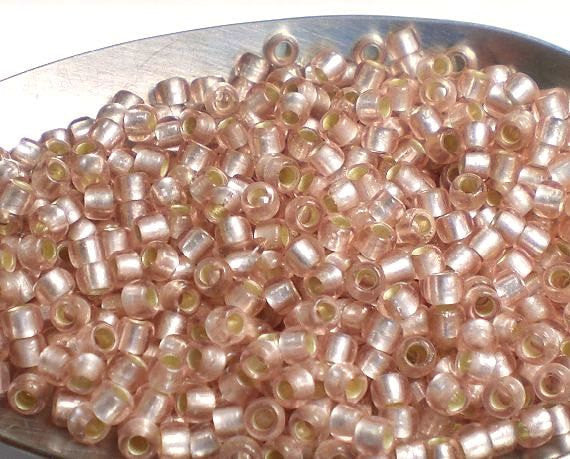 Pink TOHO Round 8/0 Japanese Seed Beads Pink Rosaline Silver Lined Frosted 15 grams T158-8