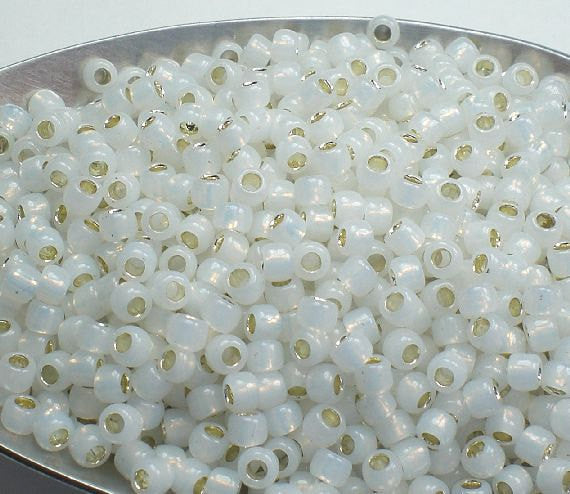 White  TOHO Round 8/0 Japanese Seed Beads Milky White Silver Lined 15 grams T126-8