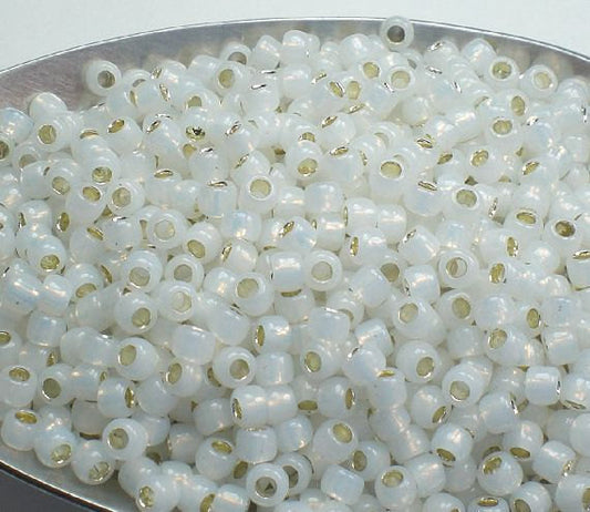 White  TOHO Round 8/0 Japanese Seed Beads Milky White Silver Lined 15 grams T126-8