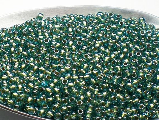 Aqua Gold Lined TOHO Round 11/0 Japanese Seed Beads Aqua Beads 15 grams T305-11