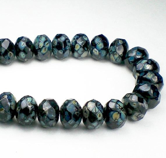 Picasso Czech Glass Beads 6 x 8mm Black with a Picasso Finish Faceted Rondelles 10 Pcs. RON8-630