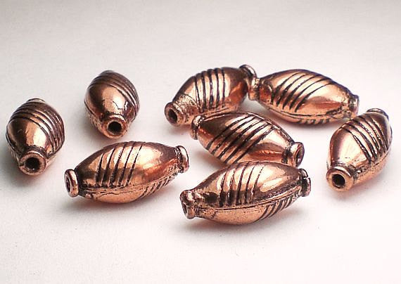 Large Elongated Solid Copper Beads Line Design 8 pcs. GC-249