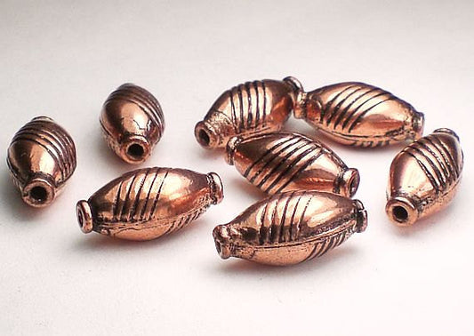 Large Elongated Solid Copper Beads Line Design 8 pcs. GC-249