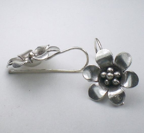 Fine Silver Ear Wires 18mm Flower w/Hole French Hook 20.5 Ga. Thai Silver 1 Pair E-111