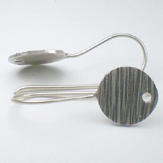 Fine Silver and Sterling Silver Ear Wires 12mm Disk Disc w/Hole French Hook 20.5 Ga. Thai Silver 1 Pair E-113