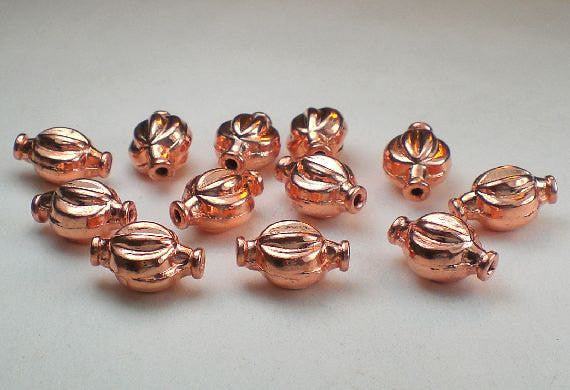 12mm Solid Copper Fluted Beads Copper Beads 12 pcs. GC-332 - Royal Metals Jewelry Supply