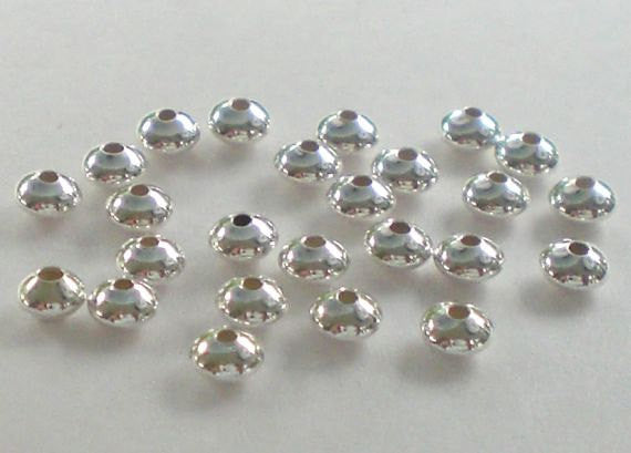 Sterling Silver Beads 3.3mm Superb Saucer Shaped 50 pcs. S-112