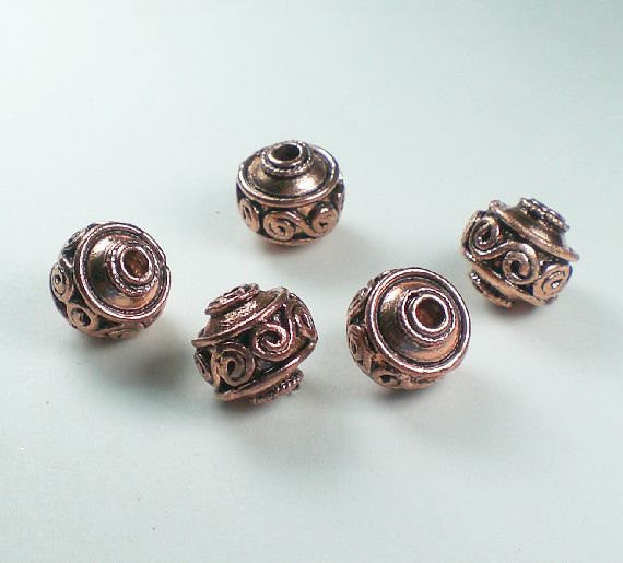 Genuine Copper Beads Big Hole Beads 13mm Solid Copper Large Hole Bead 5 pcs. GC-336