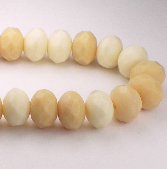 Bone Beige Czech Glass Beads 6x8mm Faceted Rondelle Beads 10 Pcs. RON8-620