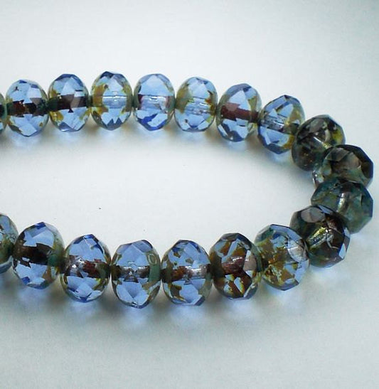 Czech Glass Beads 8mm Sapphire Blue with Picasso Faceted Rondelles 10 Pcs. RON8-577