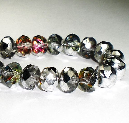 Vitrail Purple Green Turquoise Gold Silver Czech Glass Beads 6x8mm Faceted Rondelle Beads RON8-10 Pcs. 987
