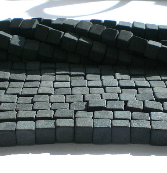 Matte Onyx Cube Beads 6mm Charcoal Grey Beads 8 Inch Strand