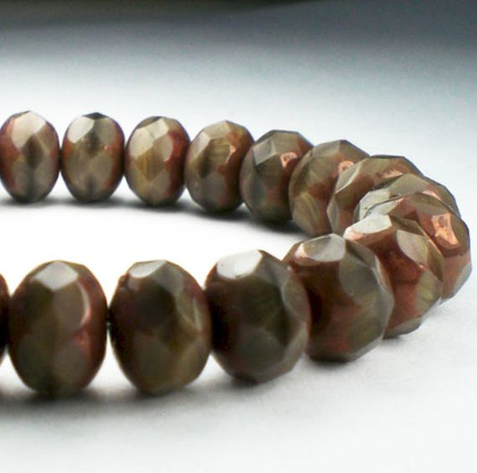 Cedar Brown Picasso Czech Glass Beads 6 x 8mm Rondelles 10 Pcs. RON8-860