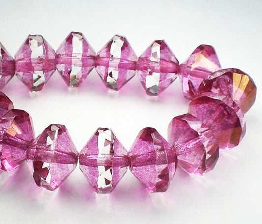 13mm Pink Picasso Czech Glass Beads Faceted Czech Glass Saucer Beads 8 pcs. S-430